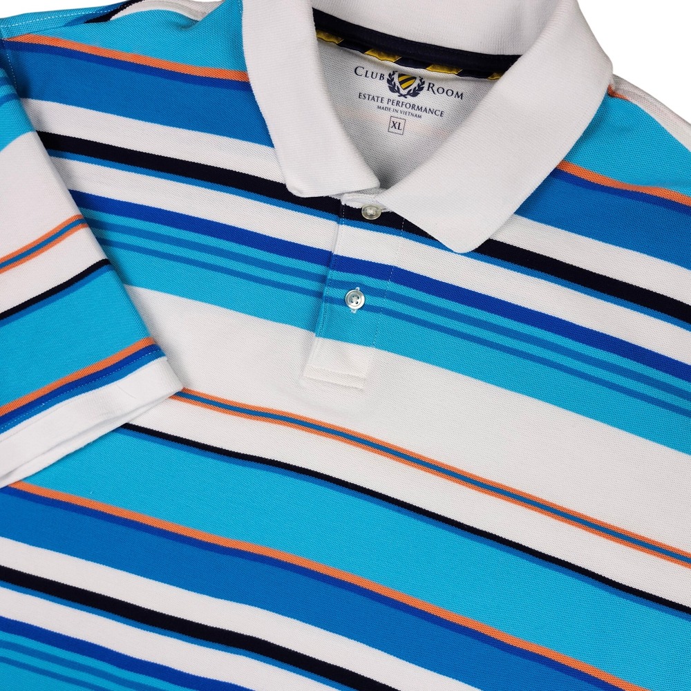 Club Room‎ Estate Performance Mens XL Polo Shirt Blue White Striped
